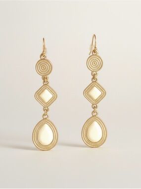 Gold & Cream Stone Earrings
